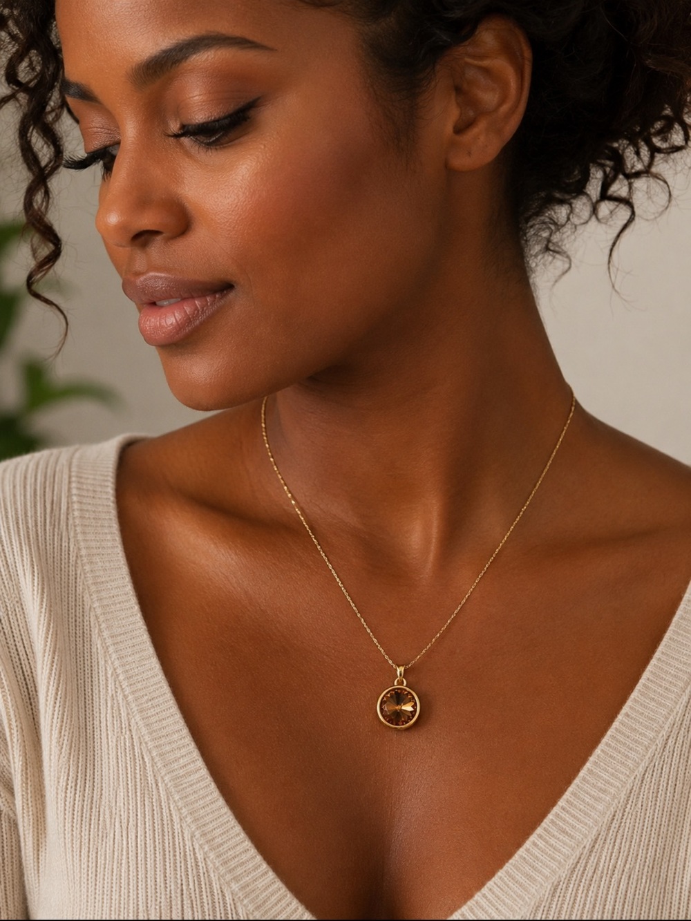 Golden Hour Glam Swarovski element gold toned pendant Necklace